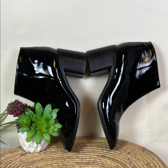 Intentionally Blank Black Patent Leather Ankle Boots 10 Square Mod Chunky Heel - Picture 5 of 11